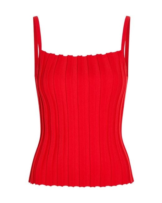 Staud Red Solid Ribbed-Knit Tank