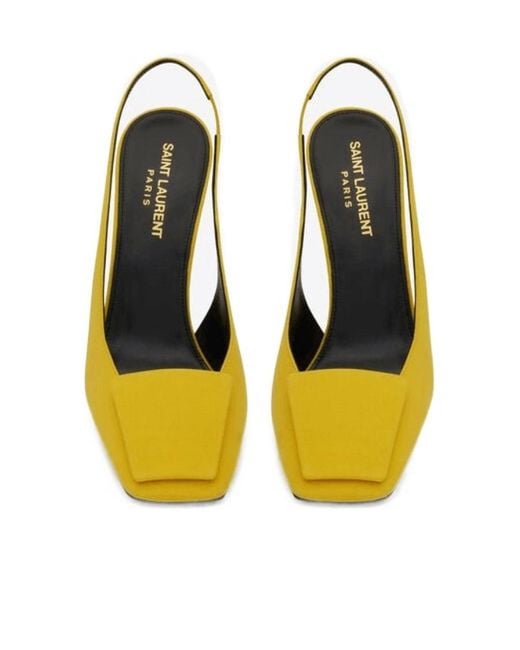 Saint Laurent Yellow George Square Toe Slingback Pumps
