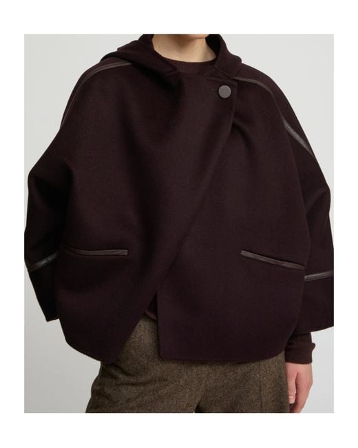 Yves Salomon Purple Hooded Leather-Trimmed Jacket