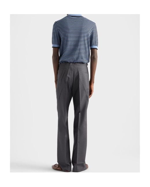 Prada Blue Striped Polo Sweater for men