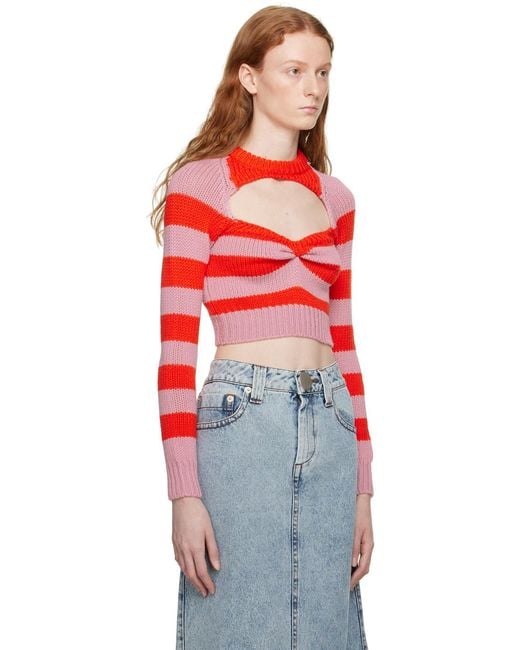 Marni Red Striped Cut-Out Knitted Jumper