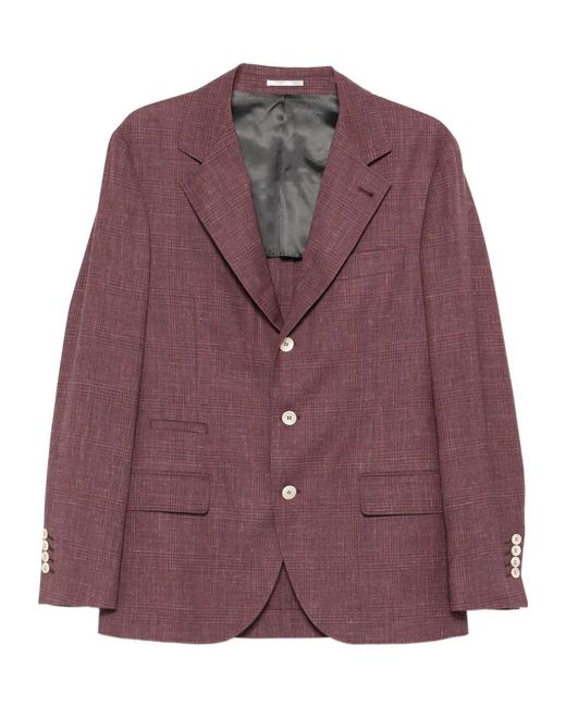 Brunello Cucinelli Purple Prince Of Wales Blazer for men