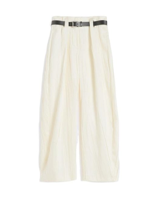 Sportmax White Belted Textured Palazzo Pants