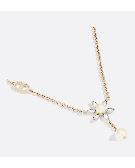 Dior White Embellished Logo Plaque Necklace