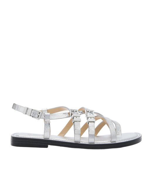 Michael Kors White Michael Darrington Crackled Metallic Sandals
