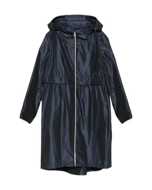 Herno Blue Long A-Line Hooded Coat