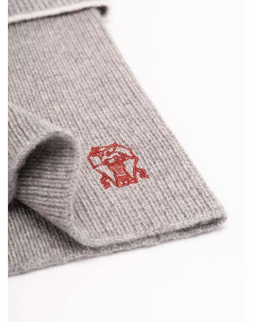 Brunello Cucinelli White Ribbed Knit Scarf for men
