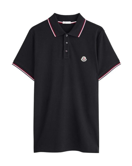 Moncler Black Logo-Appliquéd Piqué Cotton Polo Shirt for men