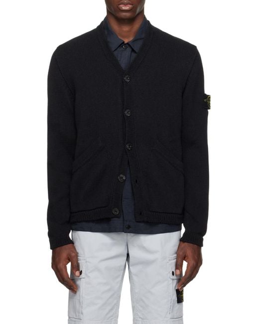 Stone Island Black Logo Medallion Knitted Cardigan for men