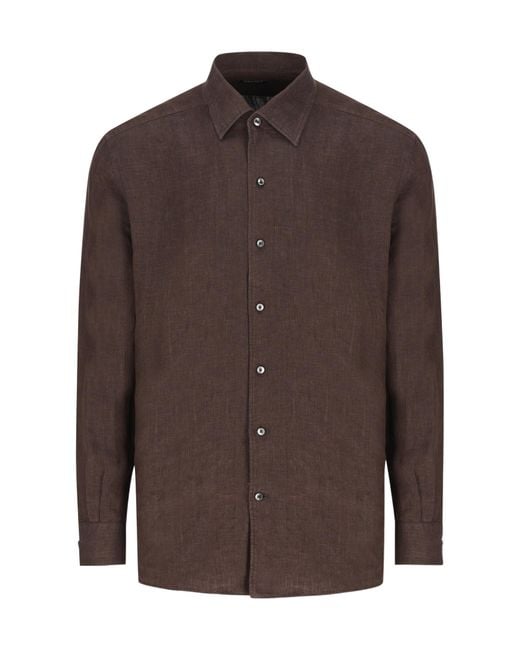 Zegna Brown Oasi Lino Regular Fit Shirt for men