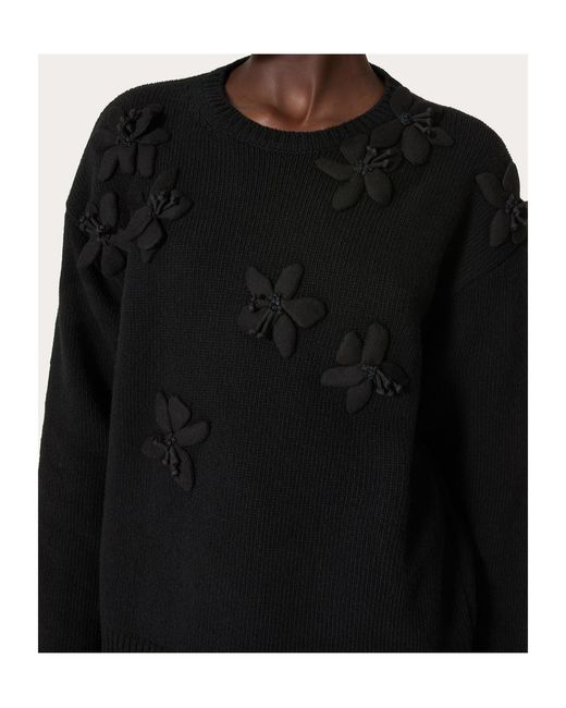 Valentino Black Floral Embellished Crewneck Jumper