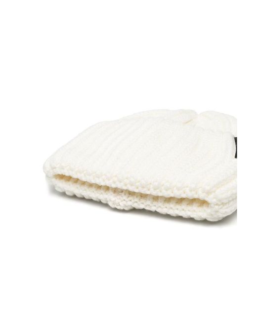 Borsalino White Logo Patch Ribbed Knitted Beanie