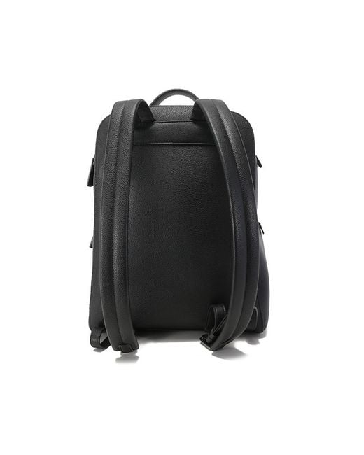 Giorgio Armani Black Logo-Stamp Leather Backpack for men