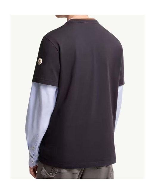Moncler Blue Logo Embroidered Crewneck T-Shirt for men