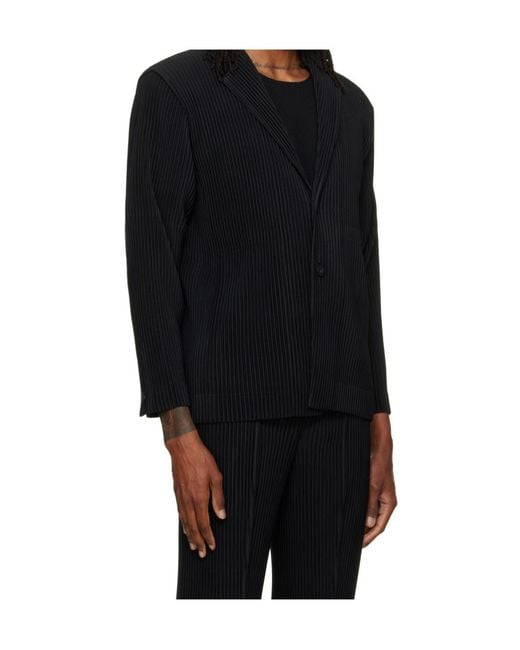 Homme Plissé Issey Miyake Black Pleated Notch-Lapel Jacket for men