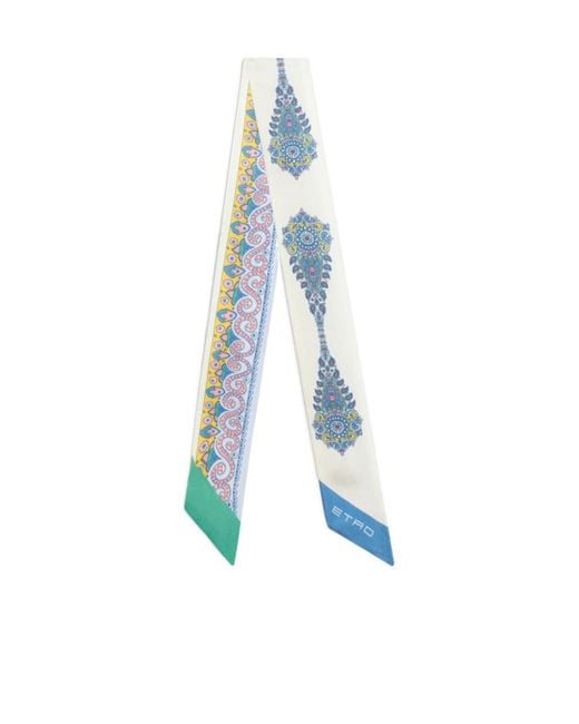 Etro Blue Paisley Printed Satin Scarf