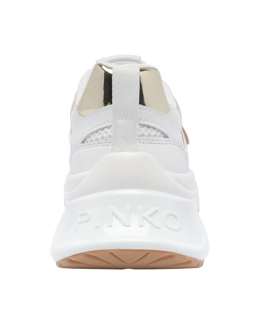 Pinko White Logo-Patch Round Toe Sneakers