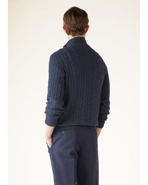 Loro Piana Blue Zipped Turtleneck Knit Jumper for men