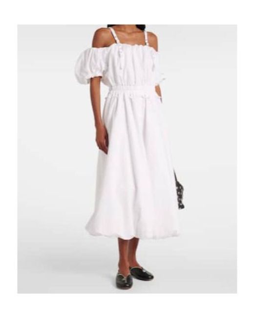 Comme des Garçons White Off-Shoulder Cotton Poplin Midi Dress