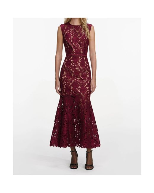 Self-Portrait Red Guipure Lace Midi Dress