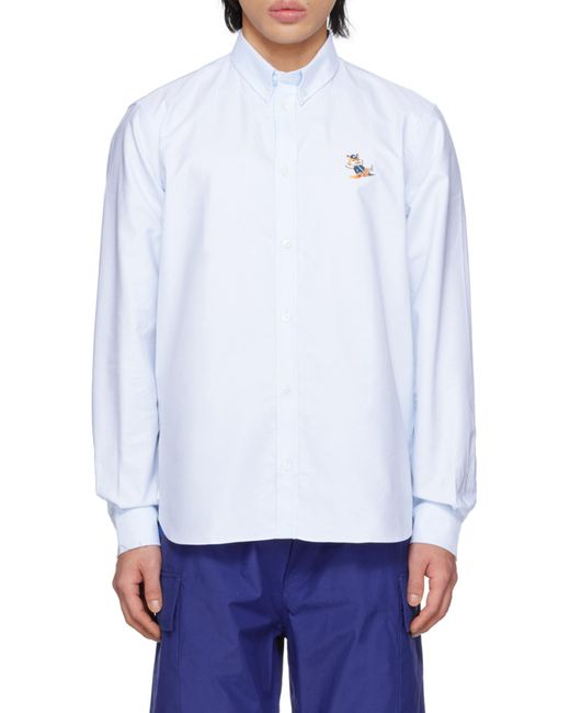 Maison Kitsuné White Fox-Patch Long-Sleeve Shirt for men