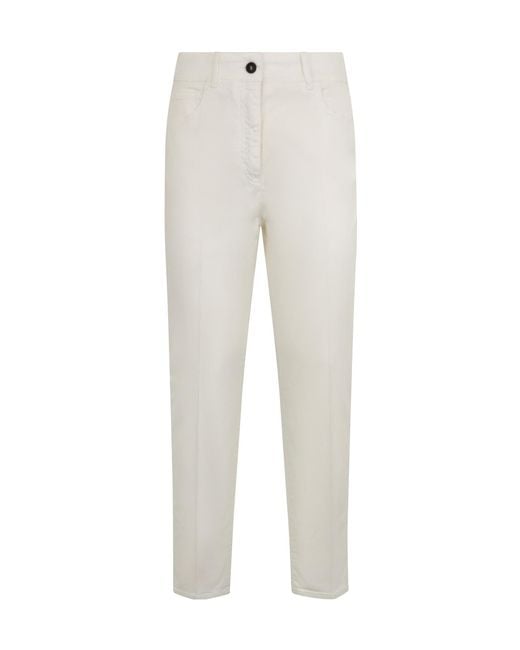 Peserico White Slim Straight-Leg Pants