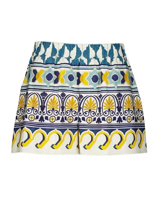 LaDoubleJ Blue Abstract-Pattern Cotton Shorts