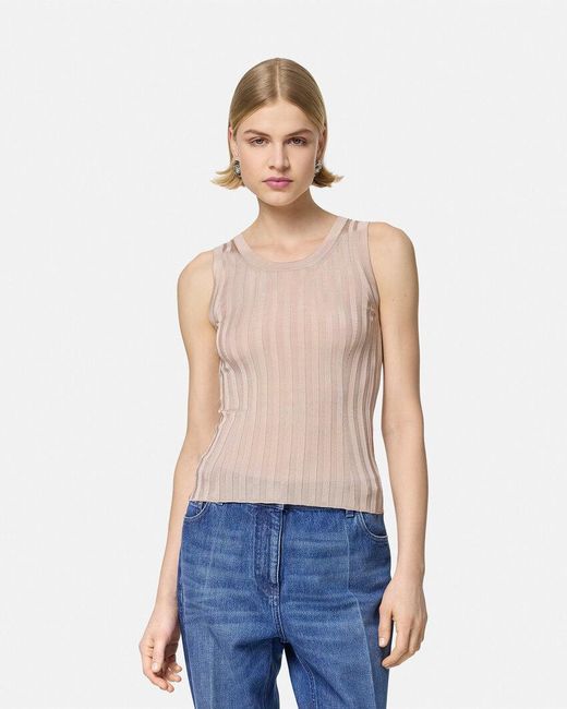 Versace Pink Medusa Plaque Knitted Tank Top