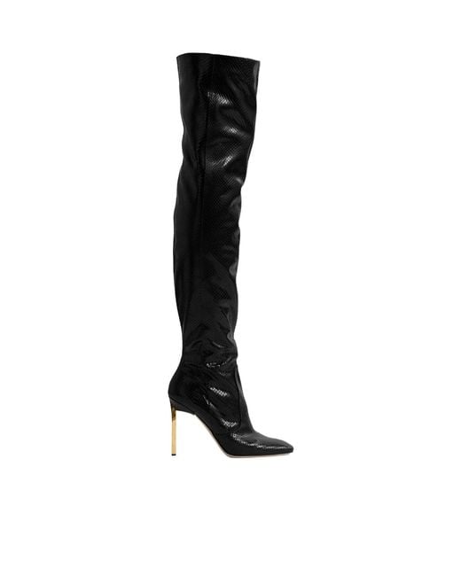 Tom Ford Black Snake-Print Patent Leather Boots