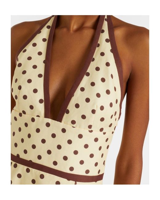 Posse Metallic Bowie Polka-Dot Linen And Cotton Midi Dress