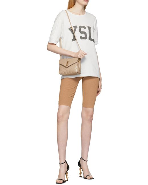 Saint Laurent Natural Loulou Toy Logo Plaque Shoulder Bag