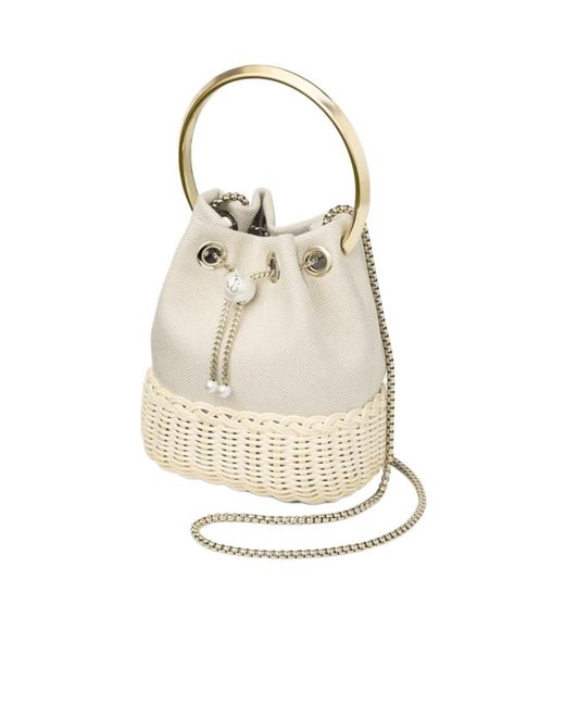 Jimmy Choo Natural Bon Bon Pearl Detail Bucket Bag