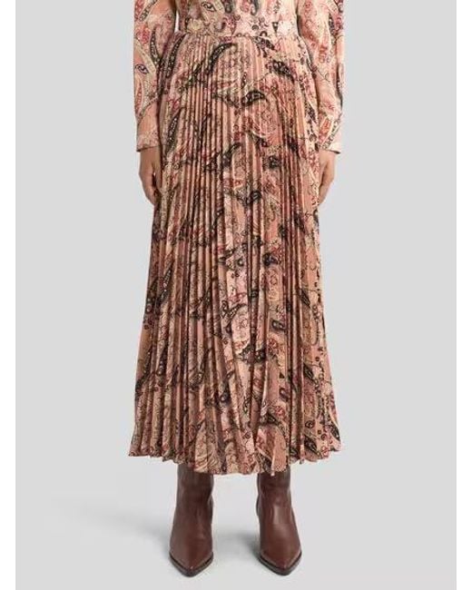 Etro Brown Stretch Sable Maxi Skirt With Floral Paisley Motif