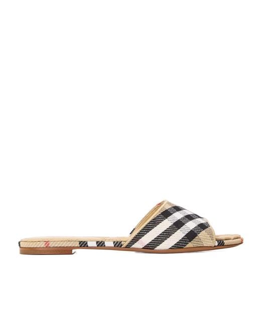 Burberry White Burb Sloane Flat Sandals