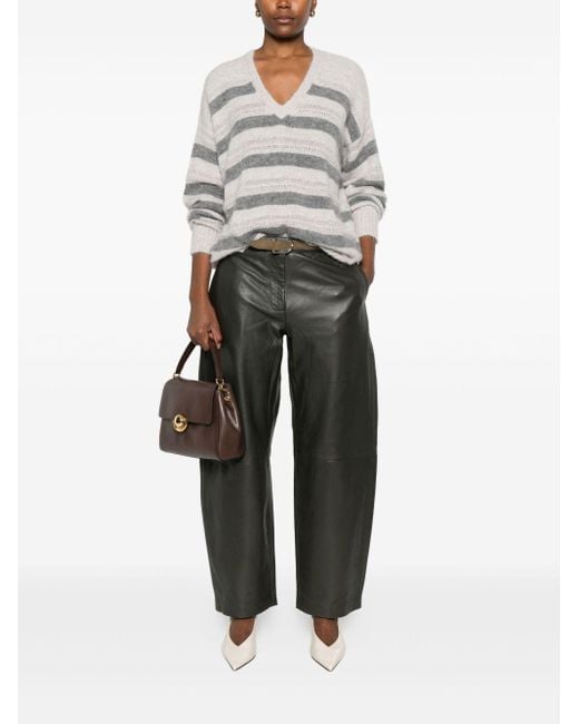 Twinset Gray Striped V-Neck Jumper