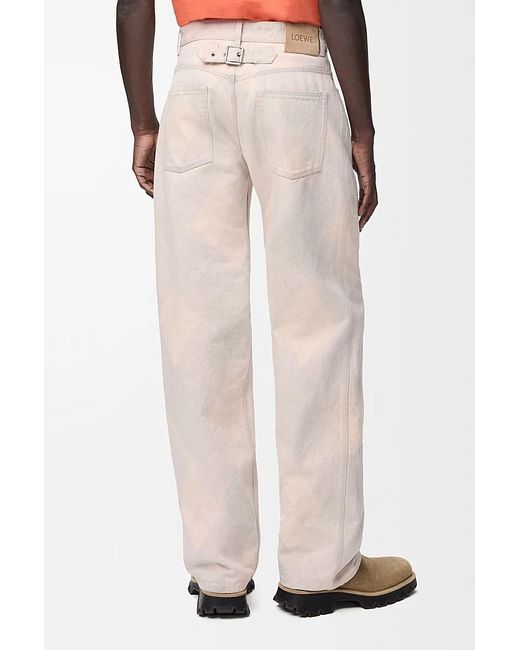 Loewe White Argyle-Pattern Buckle-Detail Jeans for men
