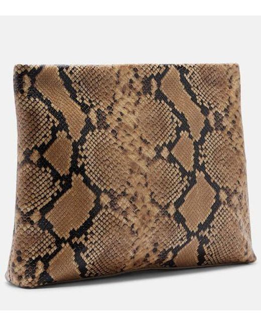Nili Lotan Brown Jerry Small Snake-Print Leather Clutch