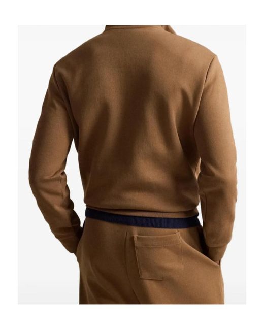 Ralph Lauren Brown Pony Quarter-Zip Sweatshirt for men