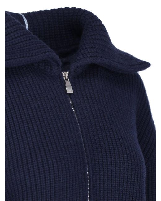 Malo Blue Ribbed Half-Zip Knitted Sweater