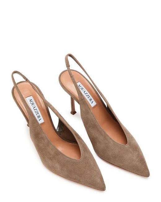 Aquazzura Brown Voltaire 85 Suede Slingback Pumps