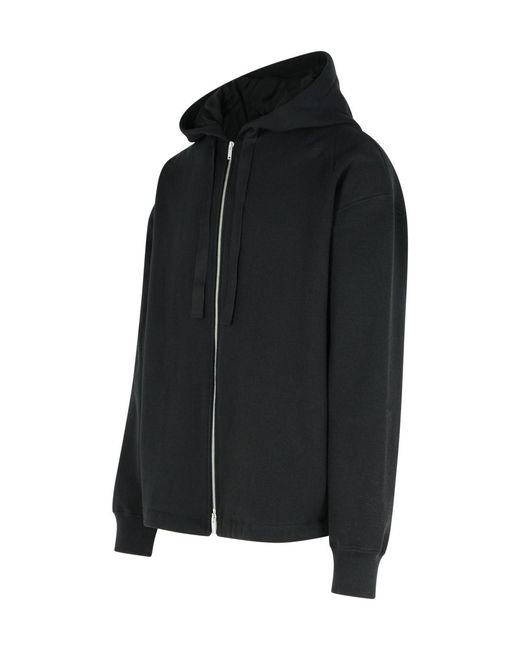 Jil Sander Black Long-Sleeved Zipped Hoodie for men