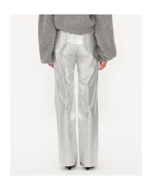 ROTATE BIRGER CHRISTENSEN Gray Metallic-Effect High-Rise Straight Pants