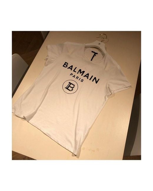 Balmain White Logo Printed T-Shirt for men