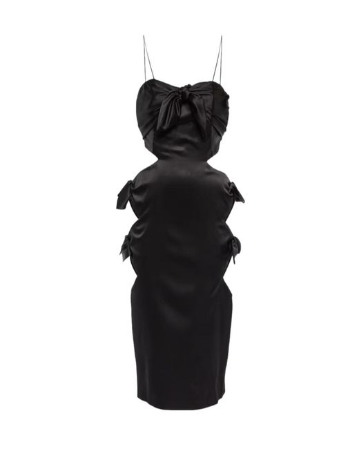 Alessandra Rich Black Cut-Out Silk-Blend Midi Dress