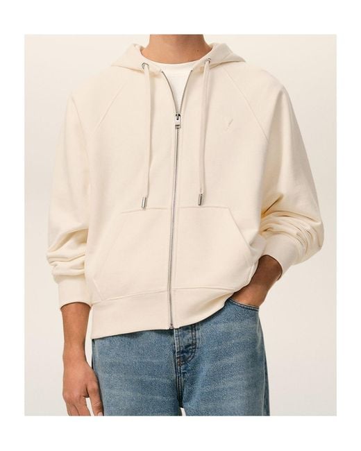 AMI Natural Zipped Hoodie With Tonal Embossed Ami De Coeur for men