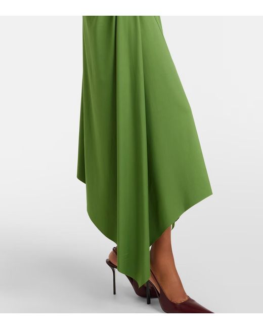 Victoria Beckham Green Asymmetric Gathered Jersey Midi Dress