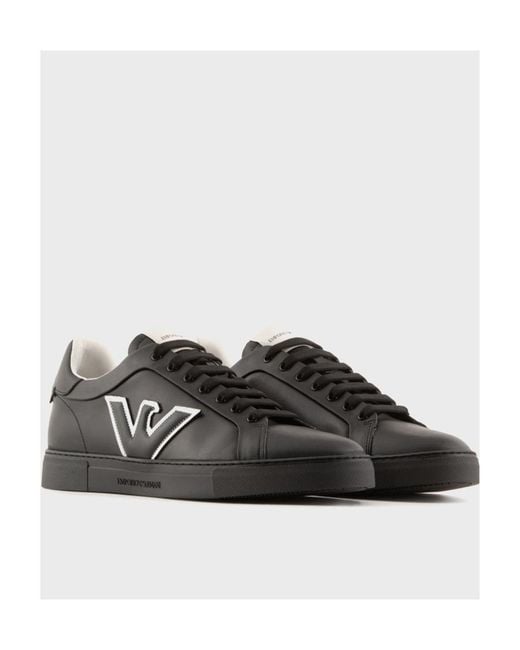 Emporio Armani Black Logo Round Head Low Upper Board Shoes for men