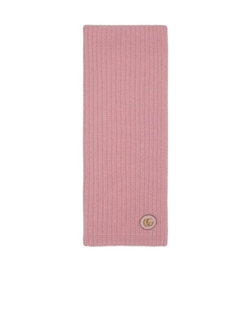 Gucci Pink Logo Patch Knit Scarf