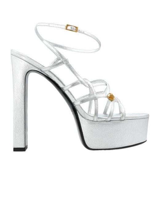 Versace White Valentina Metallic Platform Sandals 140 Mm