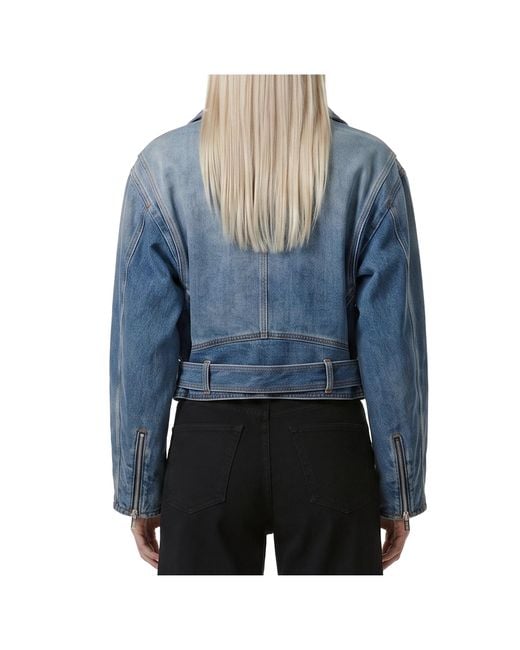 Alaïa Blue Alaïa Cropped Belted Denim Jacket